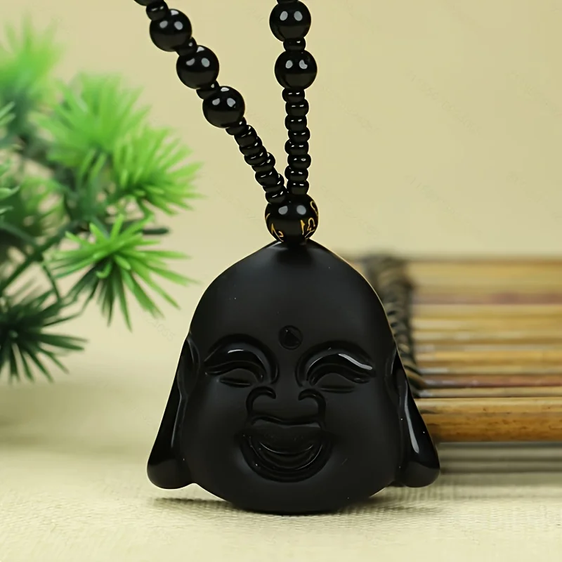 

Colgante de Buda Maitreya de Estilo Bohemio en Obsidiana - Encanto de Collar con Cara Sonriente y Acabado Esmerilado
