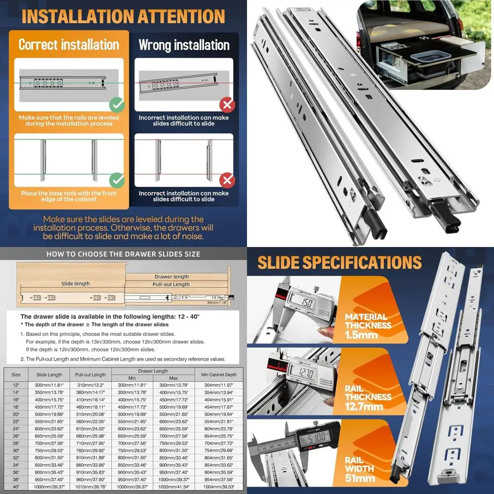 

Усиленные выдвижные направляющие с фиксатором, вылет 38 дюймов, на шарикоподшипниках, боковое крепление, нагрузка до 150 фунтов