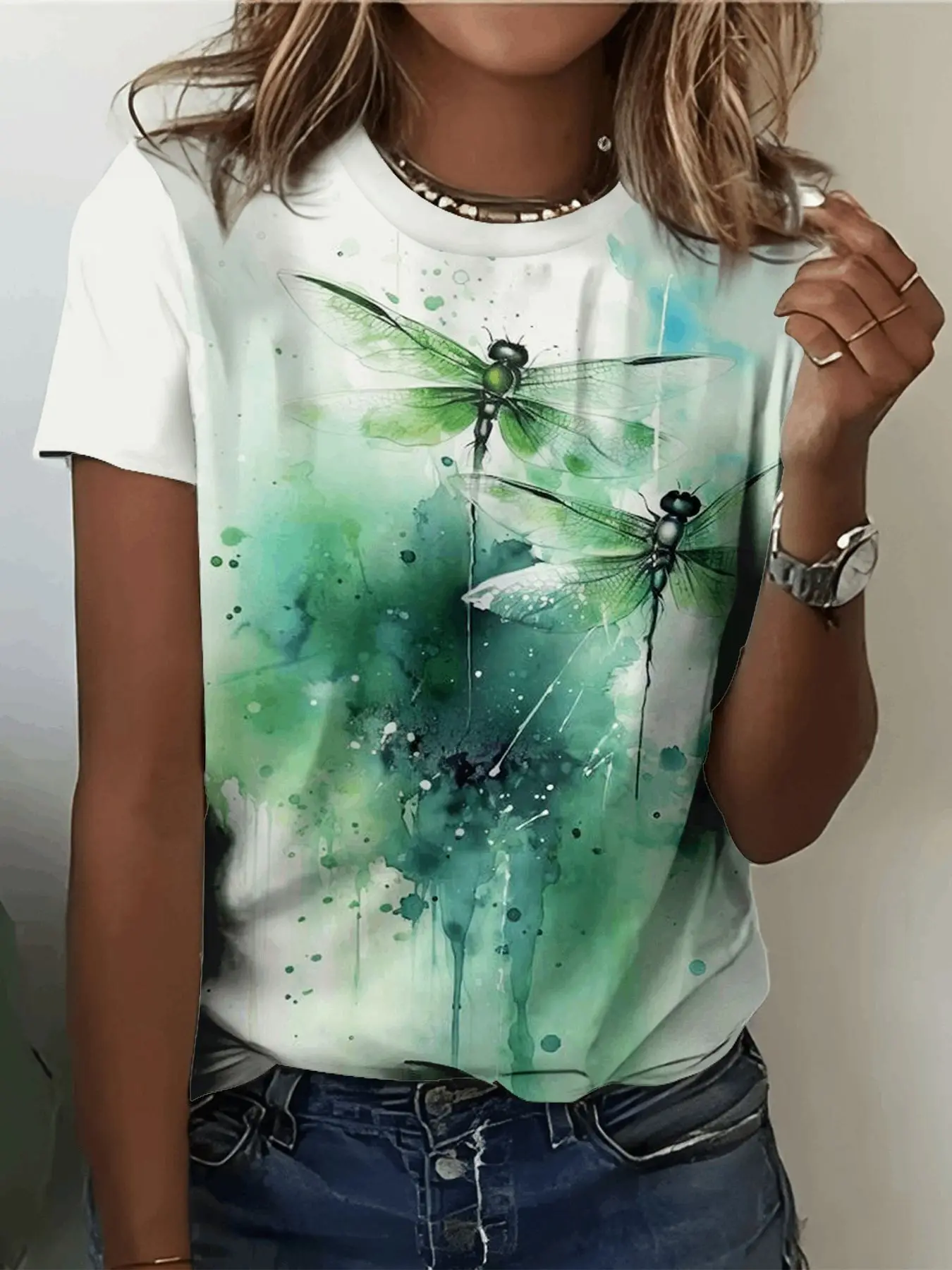 New Tiger Wolf Dragonfly 3D Print T-Shirts Women Casual Short Sleeve Round Neck T Shirt Fashion Street Tees Tops Female Clothing