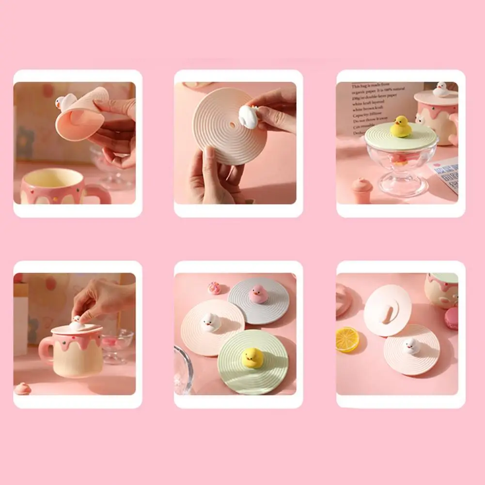 Sealed Cup Cover Rubber Cup Lid Silicone Cup Lid with Hanging Hook Leak-proof Dust-proof Mug Cover Soft Duck Shape for Cups