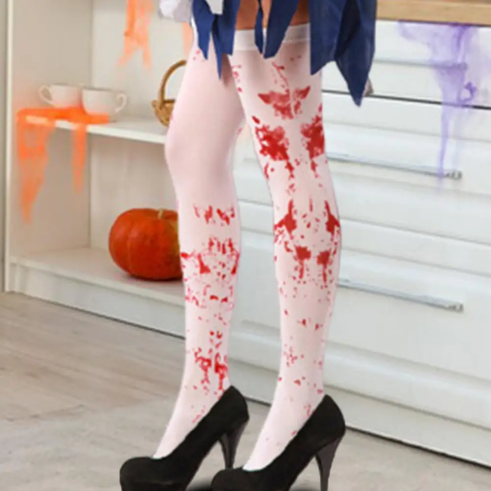 Themed Socks Zombie Nurse Halloween Thigh-high Socks Cosplay Costume for Masquerades Parties Elastic Anti-slip Design with Blood