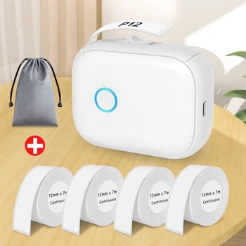 P12 ワイヤレス Bluetooth 感熱ラベルプリンターポータブル自己粘着ステッカーポケットミニラベルメーカー連続ラベルテープ付き