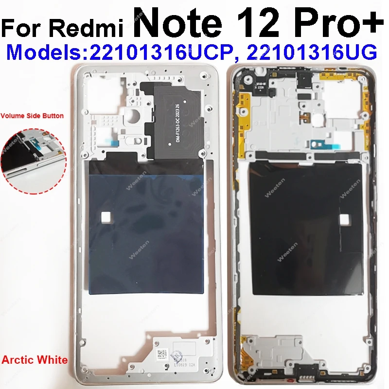 Middle Frame Bezel Holder For Xiaomi Redmi Note 12 Pro Plus Middle Frame Housing Cover With Volume Side Button Parts