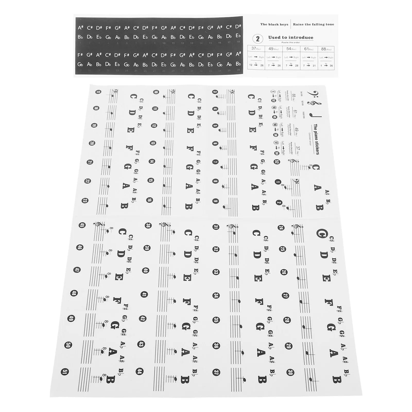 1Set Piano Keyboard Decal Stickers Beginner Friendly Anti-Wear No Residue Easy Remove Keyboard Note Labels Piano Stickers