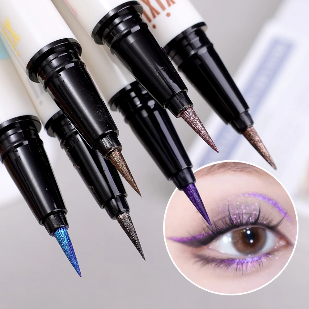 6 Farben dünner Perl glanz Eyeliner flüssiger Bleistift 3 in 1 glänzenden Seidenraupen Lidschatten Stick dauerhafte glatte Glitzer Eyeliner Make-up