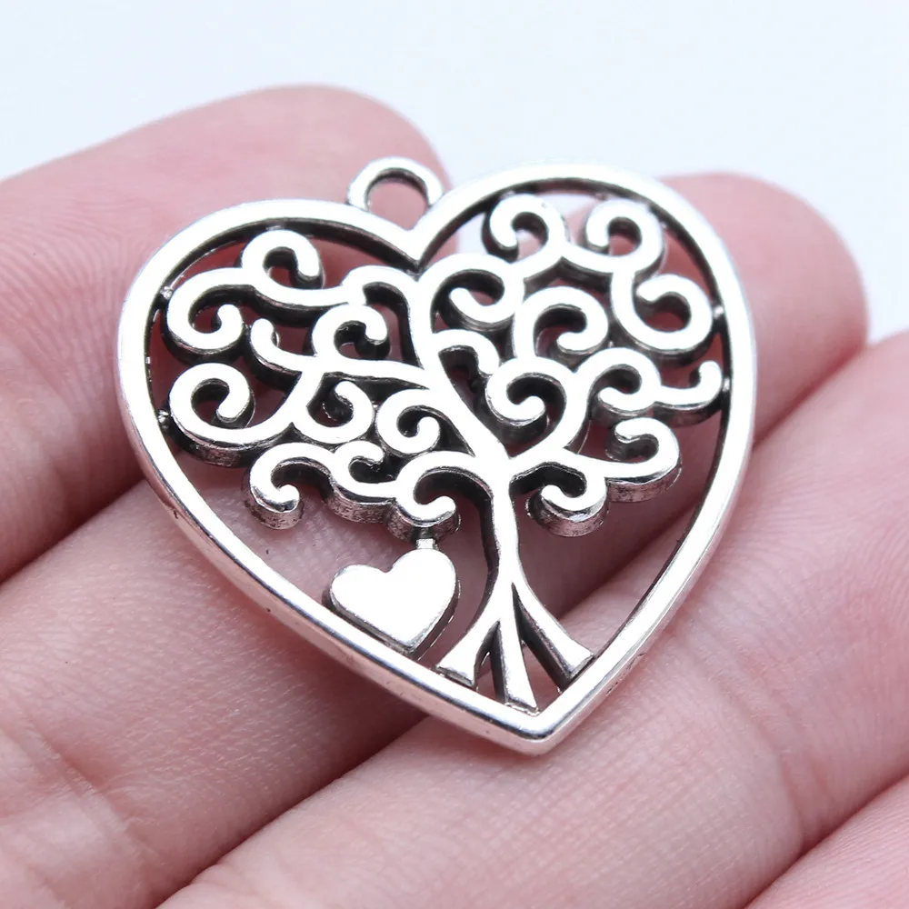 5pcs/lot 30x30mm Heart Tree Charms For Jewelry Making Antique Silver Color 1.18x1.18inch