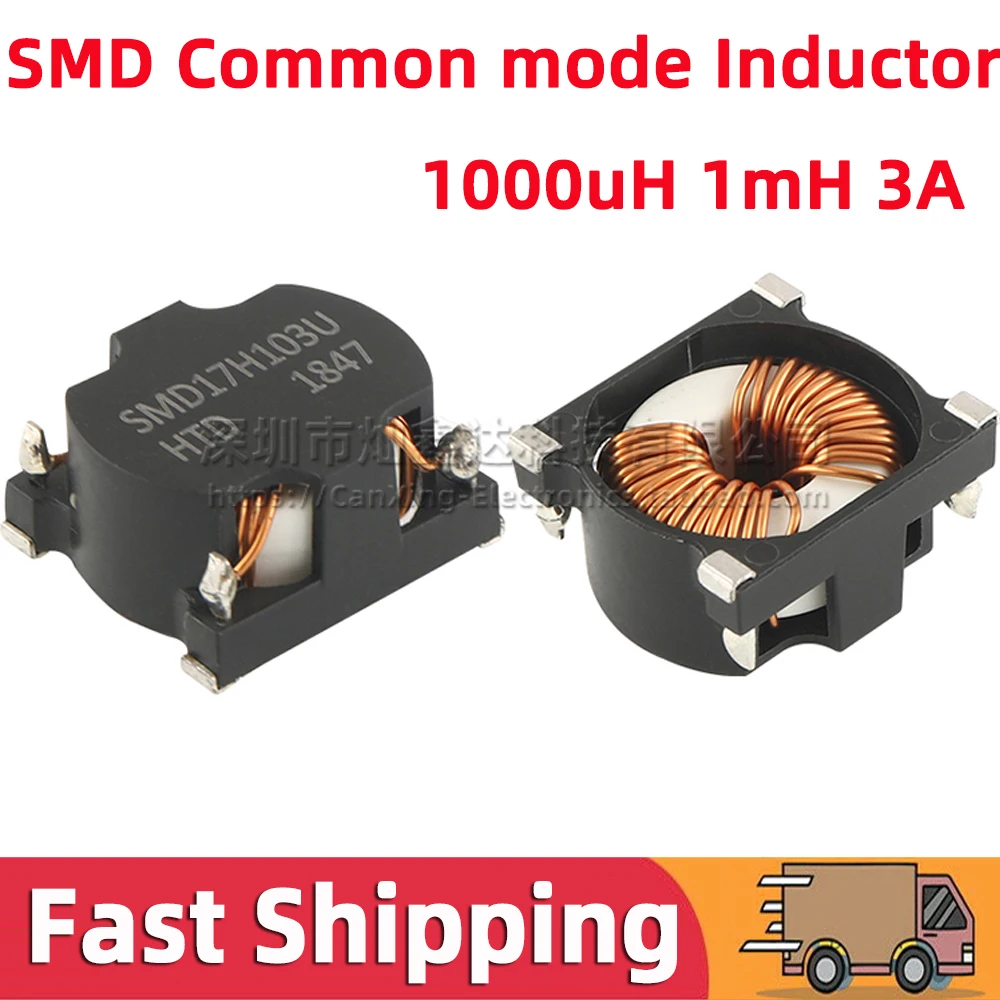 5pcs SMT SMD Common Mode Choke Coil Inductor Inductance 1000uH 1mh 3A High Current Switching Power Supply Filter SMD17H103U