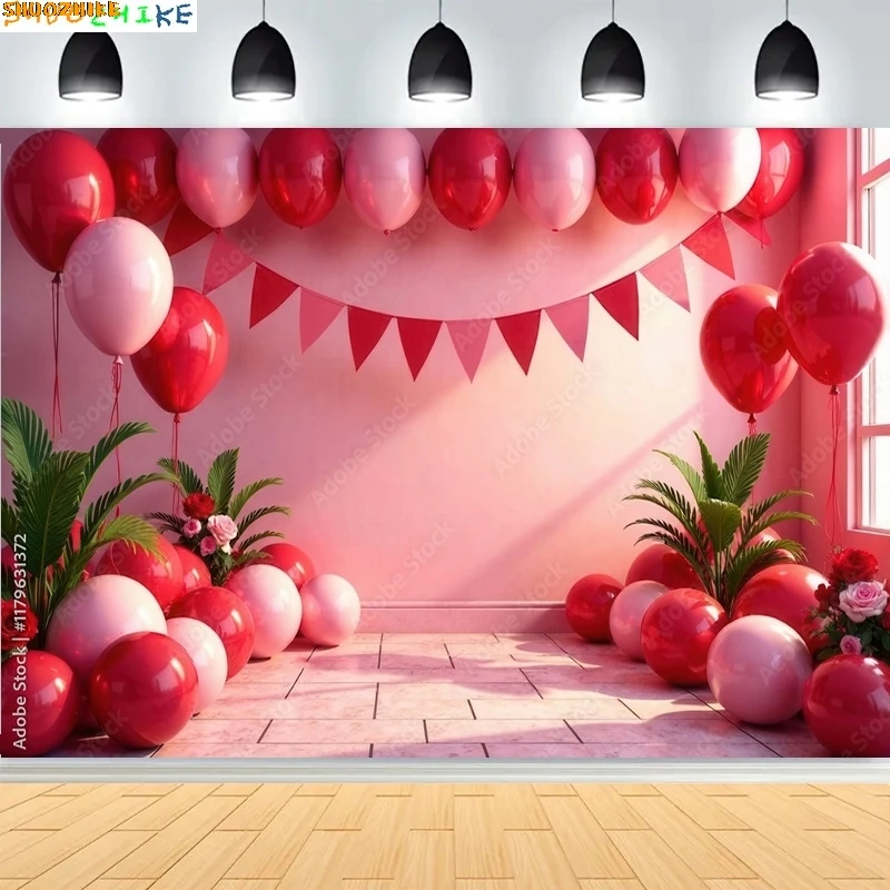 

Women's Day Colorful Balloons Photography Backdrops Valentines day Heart Love Gift Indoor Wedding Photo Studio Background FN-02