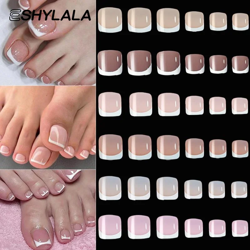 120 ชิ้นภาษาฝรั่งเศสคําสั้นสแควร์ประดิษฐ์กดบนเล็บเท้า Nude สีชมพูเต็มรูปแบบเล็บปลอมปลอม Toe Nail Extension สําหรับผู้หญิง