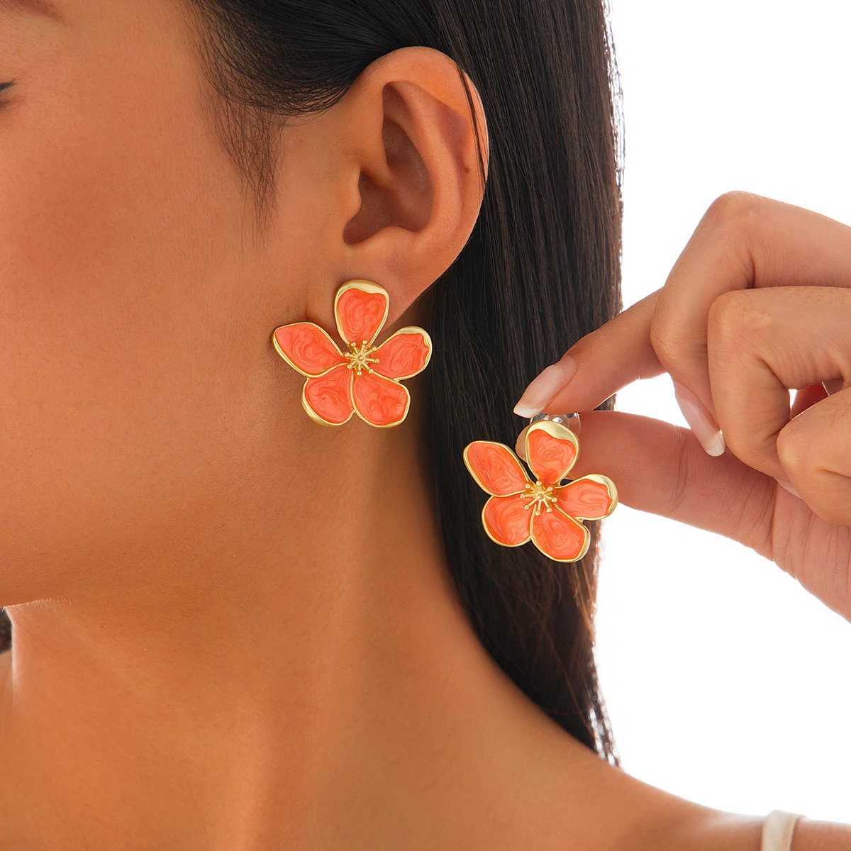 Ingemark Romantic Kpop Oil Drip Colorful Petal Flower Stud Earrings for Women Wed Boho Piercing Earrings Aesthetic Y2K Jewelry