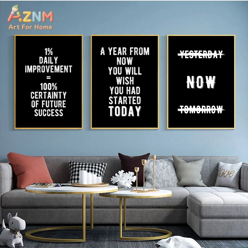 AZNM Black White Motivational Quote Canvas Wall Art Inspirational Typography Entrepreneur Office Unframed Canvas Print Modern Ho