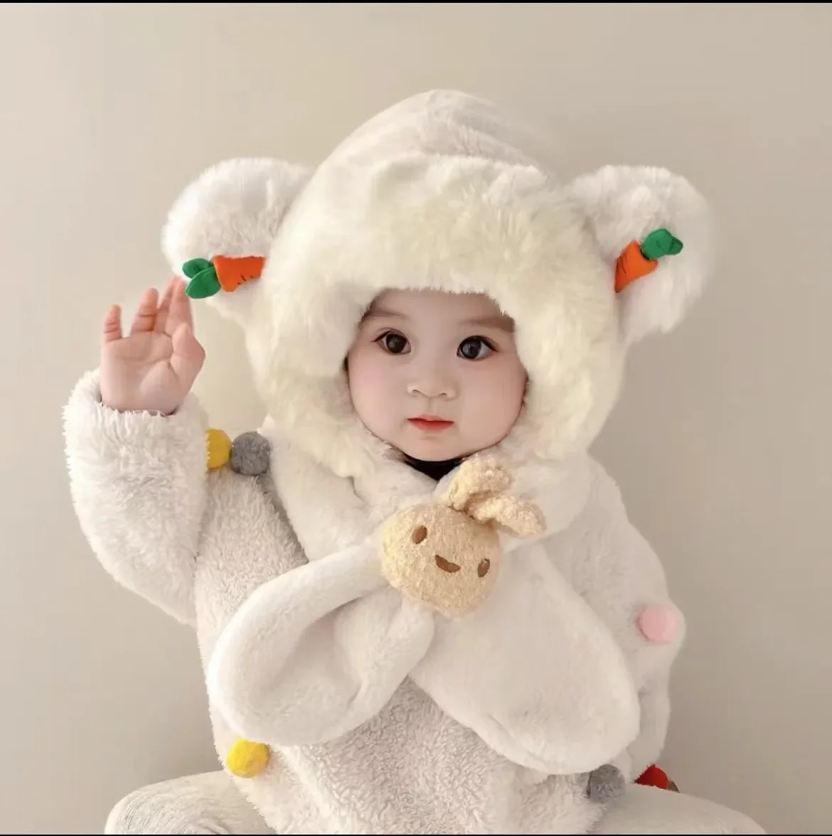 

Baby Hat and Scarf One-piece Ear Protective Cap Boy&girl Infants Super Cute Winter Ear Protection Hat Children's Demi-season Hat