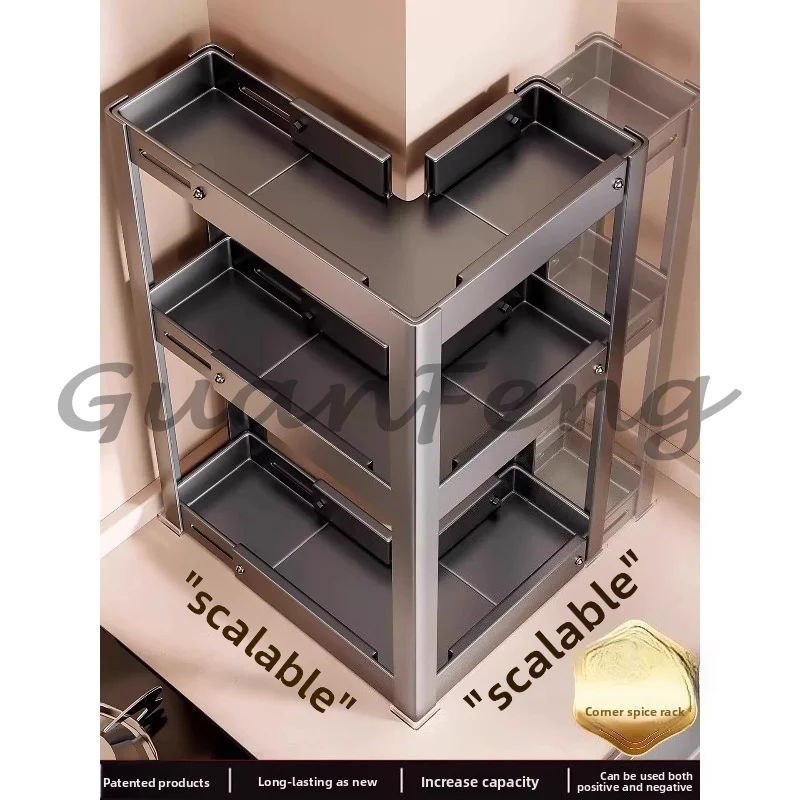 Retractable Corner Seasoning Shelf, Multi-functional Corner Seasoning Storage and Placement on The Countertop