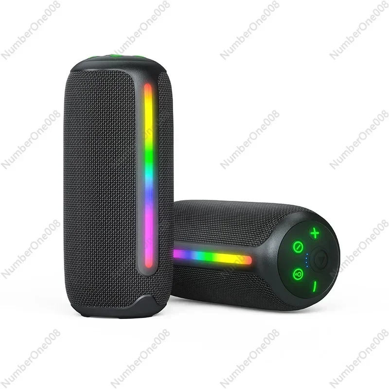 New Wireless Bluetooth Speaker Outdoor Waterproof Portable Overweight Subwoofer with RGB Lamp Cylindrical Fabric Audio