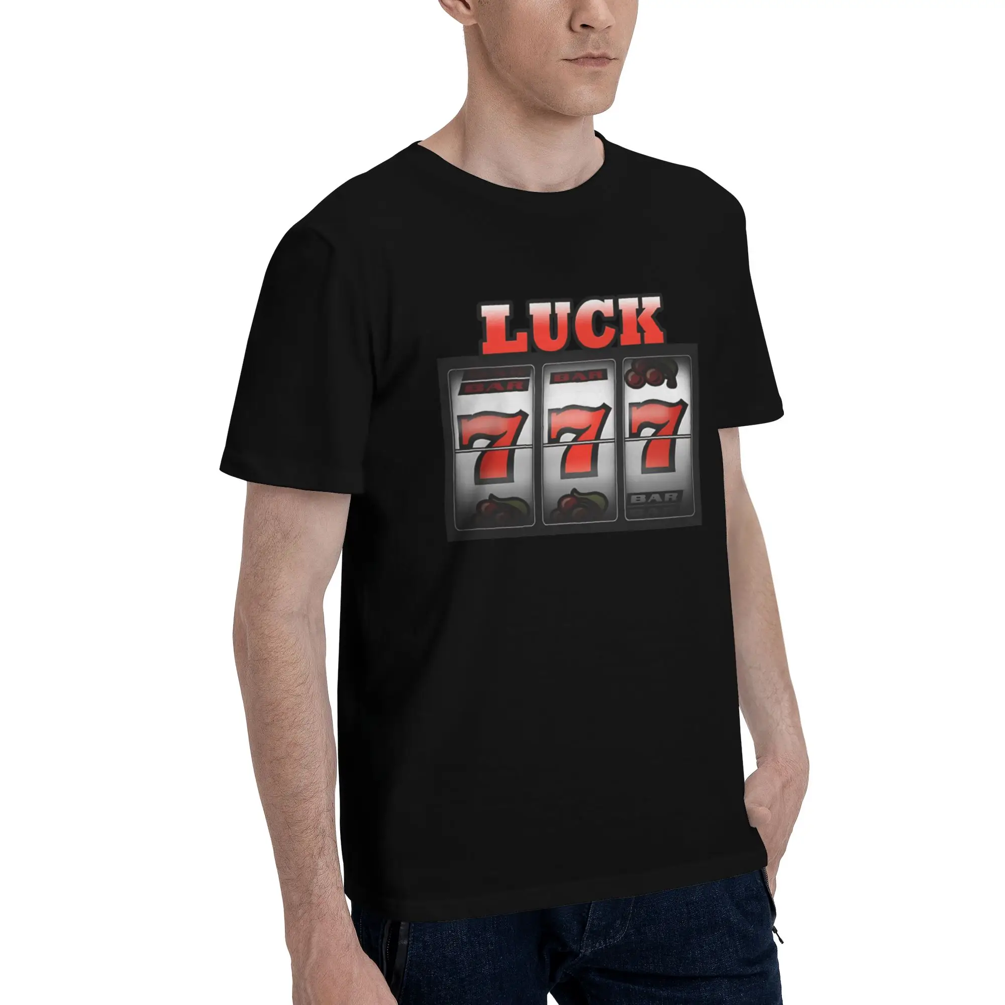Horizontal Men T Shirts 777 Lucky Unique Tee Shirt Short Sleeve Crew Neck 100% Cotton Classic Clothes T-Shirt