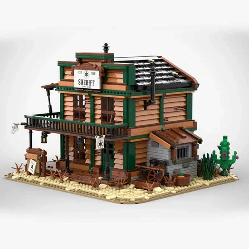 Street view Model Moc Building Brick, Oficina del Sheriff-Wild West Technology, bloques modulares, regalo de Navidad, juegos de bricolaje, montaje