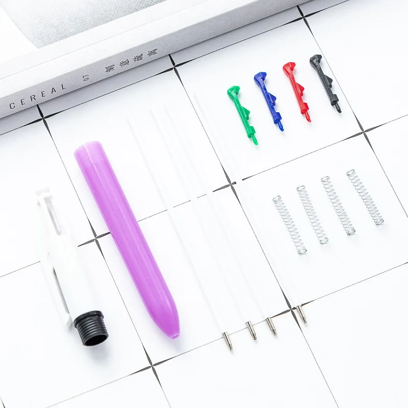 1PCS 4-in-1 Press Office Learning Stationery Multi-color Pen To Draw The Key Line Marker Plastic Ballpoint Pen
