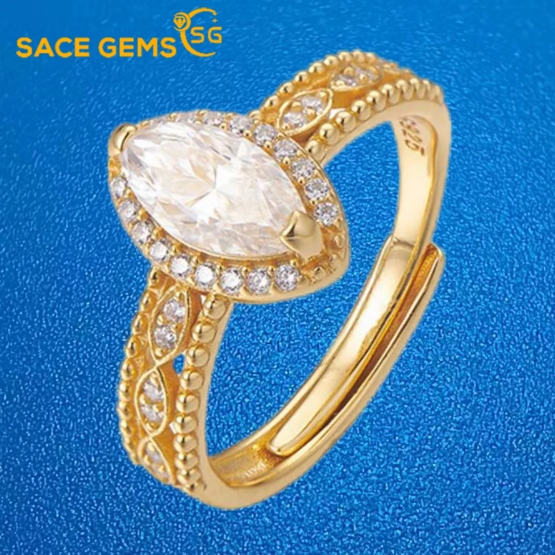 

SACE GEMS GRA Certified Full Moissanite Ring VVS1 Lab Diamond Solitaire Ring for Women Engagement Promise Wedding Band Jewelry