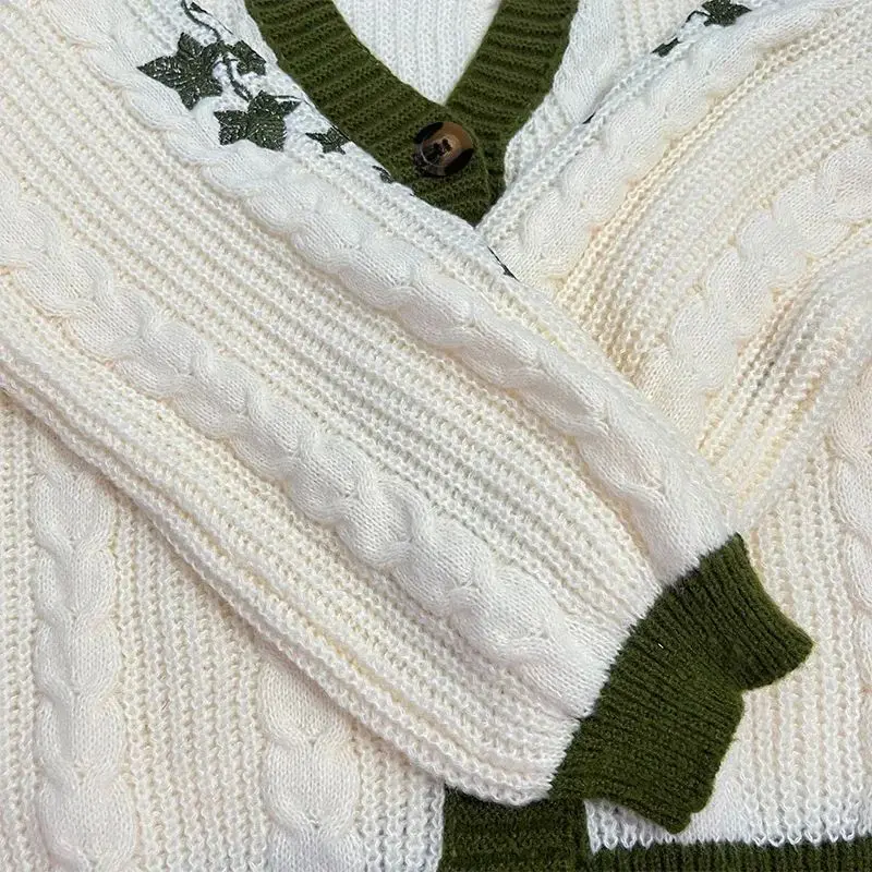 Evermore Cardigan Taylor Version Green Vine Embroidered Button Down Cable Knit Sweater Women Fall Winter Vintage Outfit - view 2