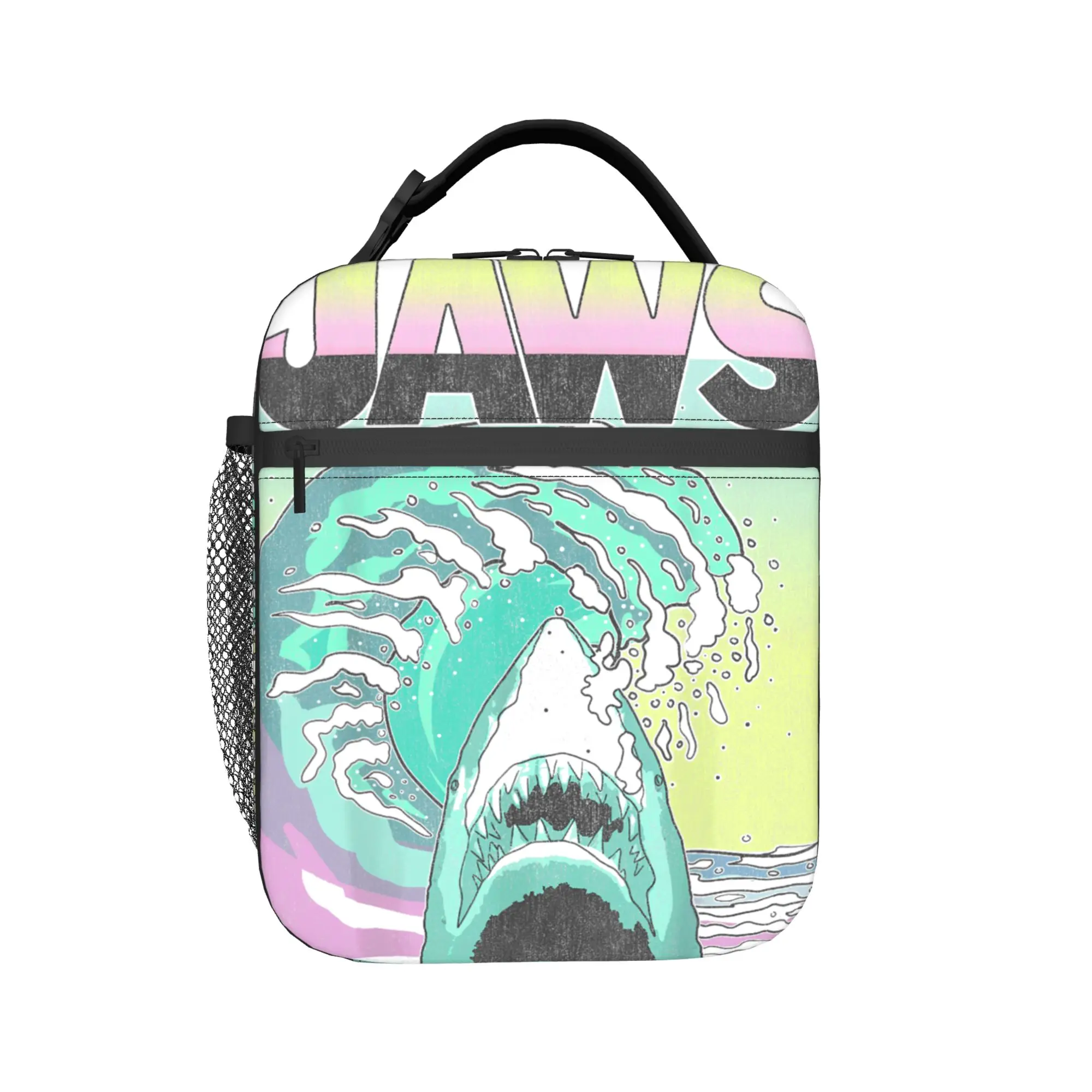 Jaws Retro Wave Poster Lunch Bag Casual Travel Lunch Box Graphic Portable Tote Food Bags