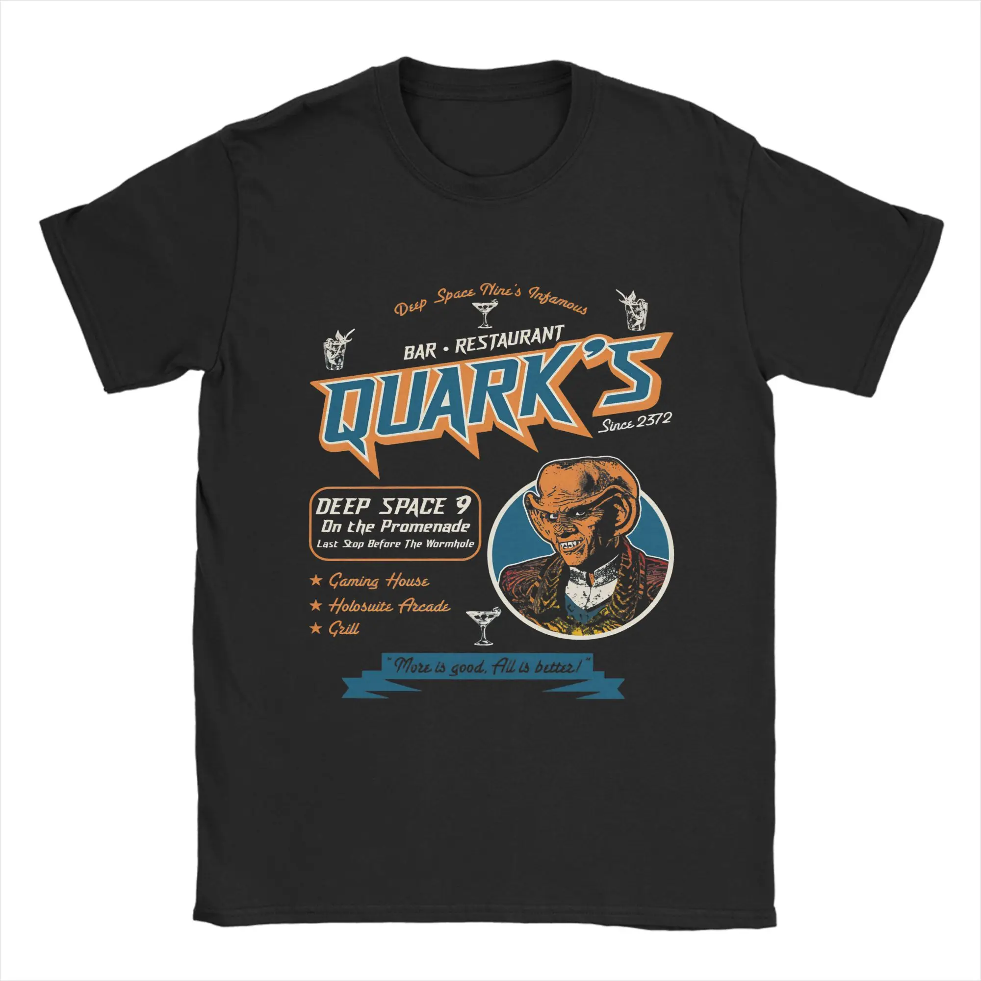 Quark Deep Space Bar Dks  T Shirts Men's  Cotton Creative T-Shirt Round Collar Stars Treks Tees Short Sleeve Clothes Original
