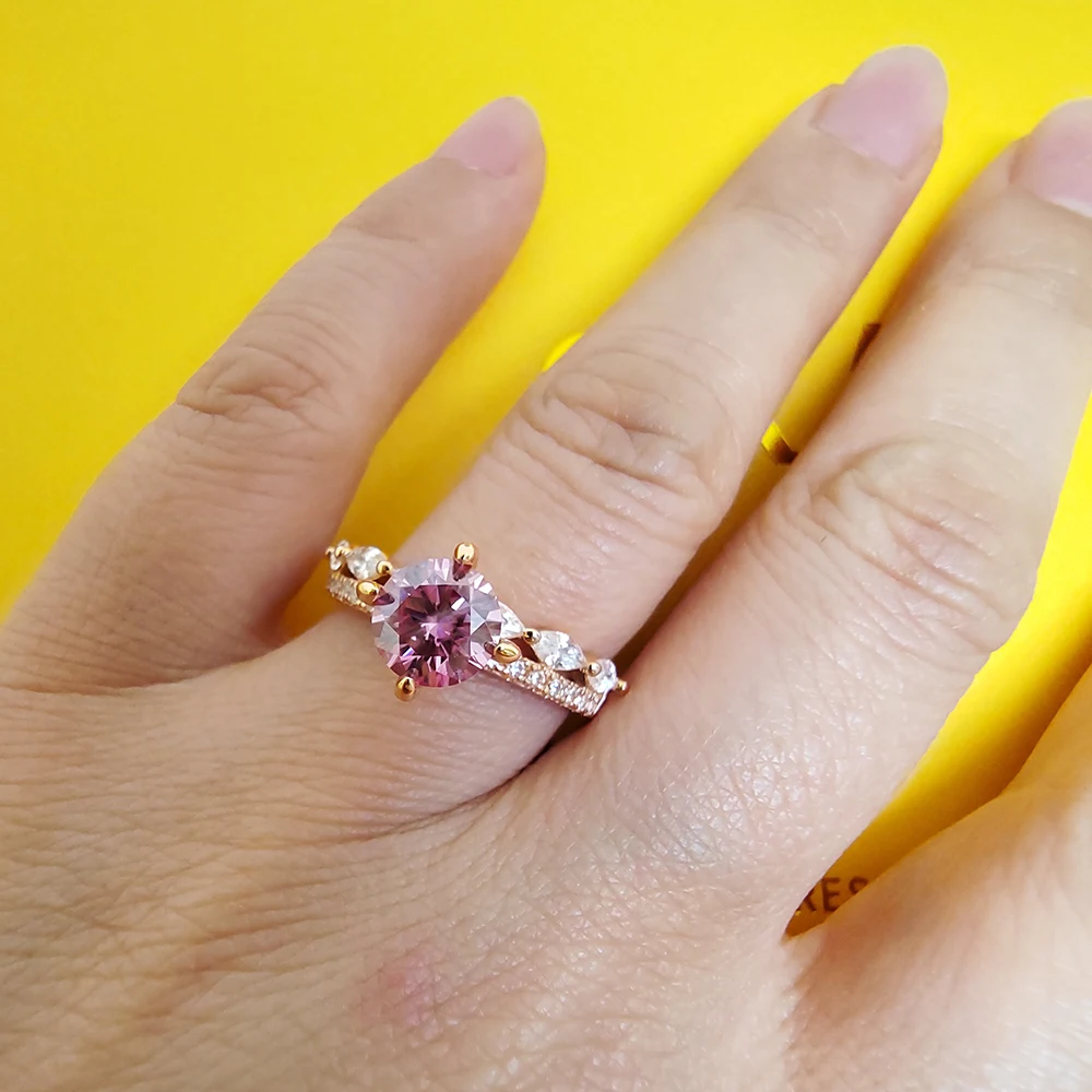 Luomansi Rose Gold Crown Ring S925 Silver 1 Carat Pink Moissanite with Certificate Jewelry Women Anniversary Party Gift