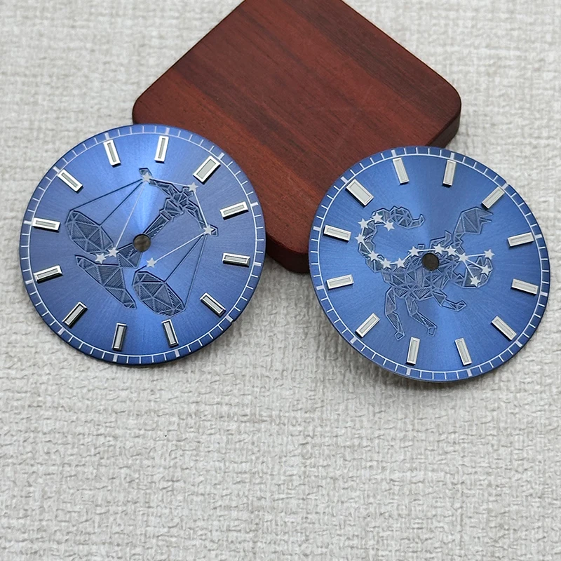 

28.5mm Dial Blue Luminous Dial With Zodiac Sign Design Replacement Dial Compatible With SKX007 NH35 NH36 NH38 7S26 Movements