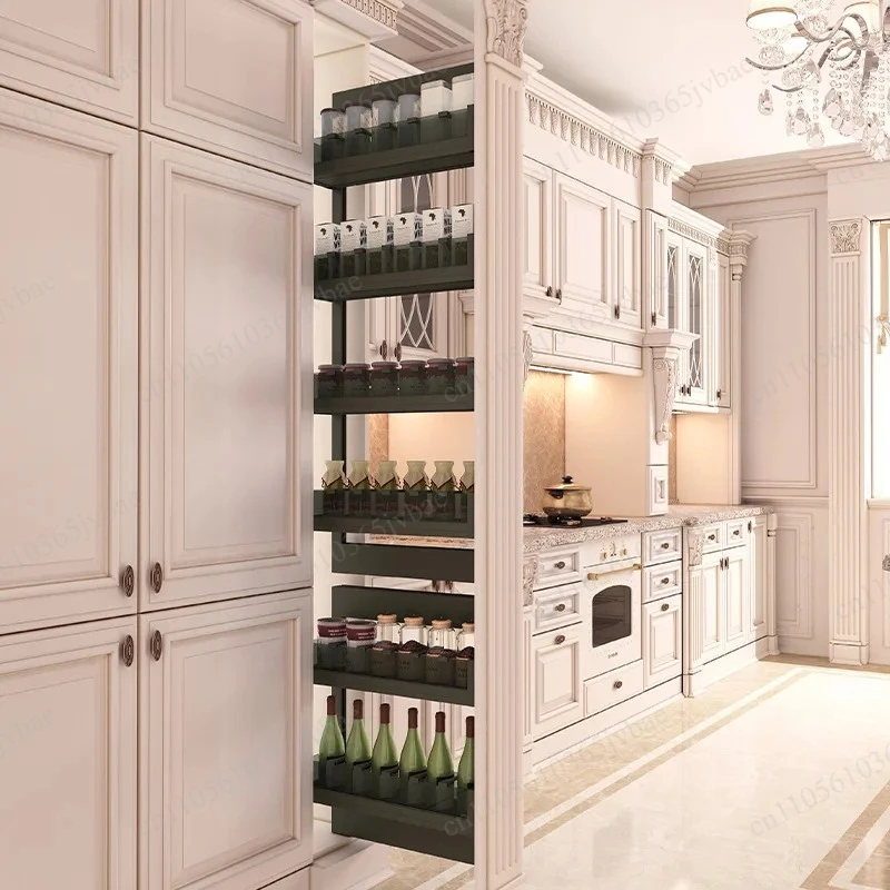 Tall Cabinet Side-mounted Pull-out Basket, Suitable for Deep and Narrow Cabinet Bodies, Suitable for Storing Snacks and Drinks