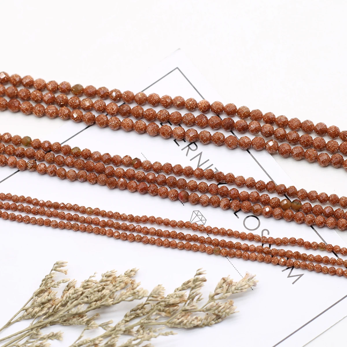 Natural Stone Beads Small Section Bead Gold Sand Stone 2 3 4mm Loose beads for Jewelry Making DIY Bracelet Necklace Length 38cm