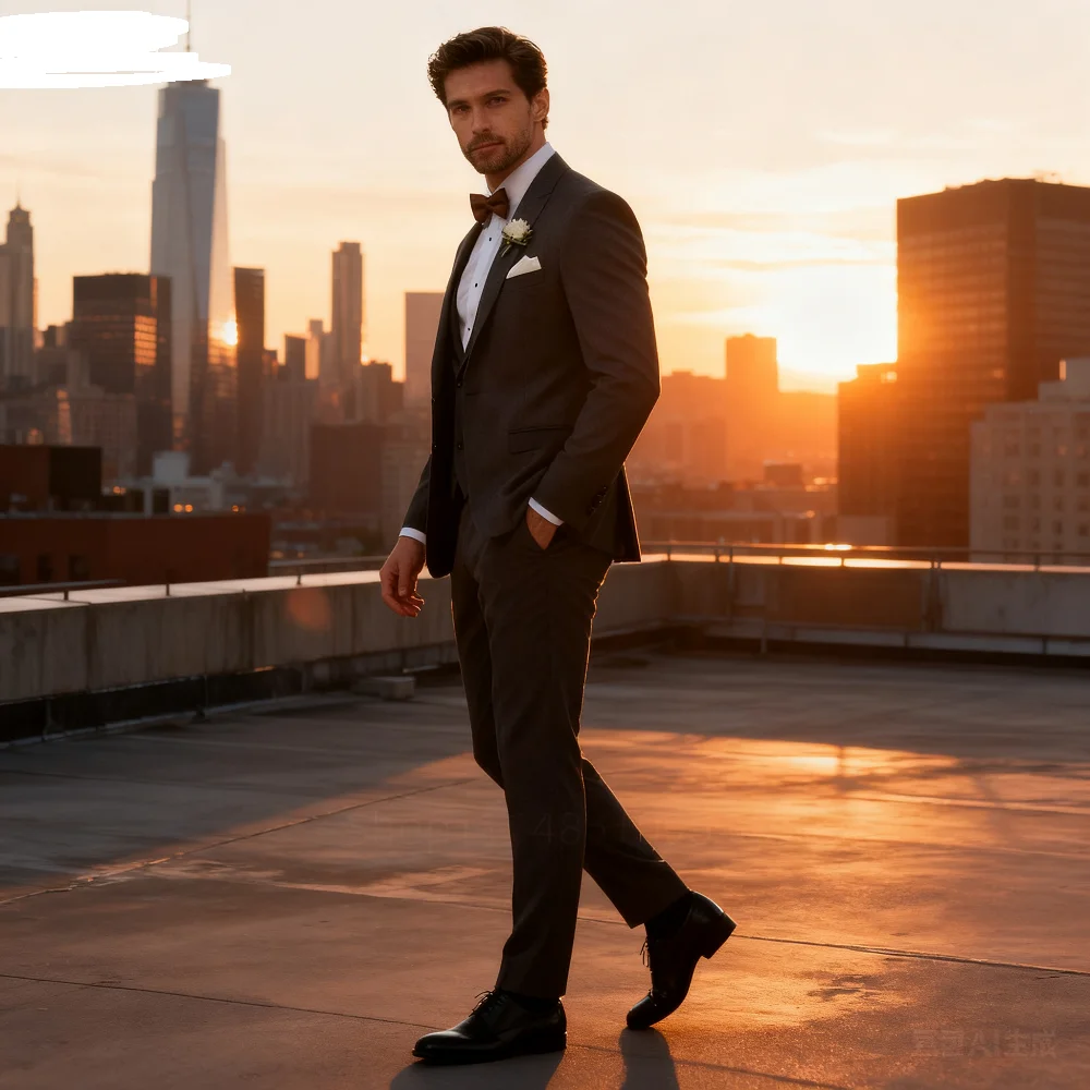 

Brown Peak Lapel 3 Piece Men's Tuxedos Fashion Single Breasted Formal Men's Clothes Intelligent Casual Wedding Tuxedos