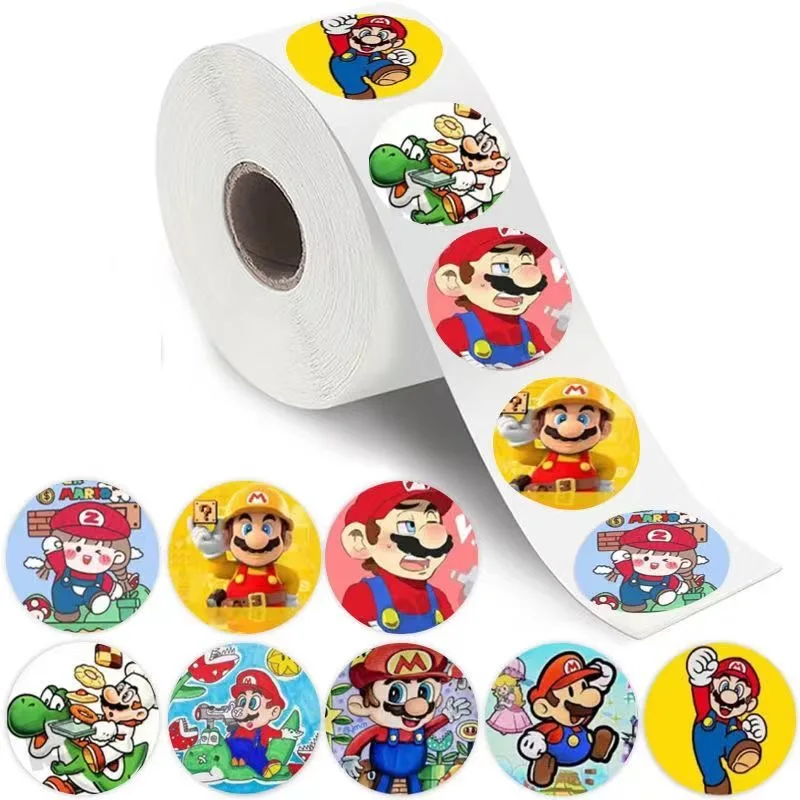 500pcs/Roll Cartoon Anime Super Mario Sticker Waterproof Graffiti Aesthetic Decorative Laptop Book Kids Stickers Pack Toy Gift