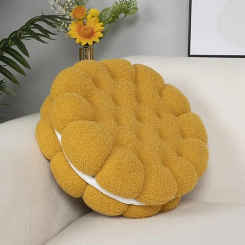 Round Throw Pillow Plush Cookie Floor Cushion Biscuit Thick Seat Cushion Round Floor Pillow Yoga Meditation Pad Durable -C