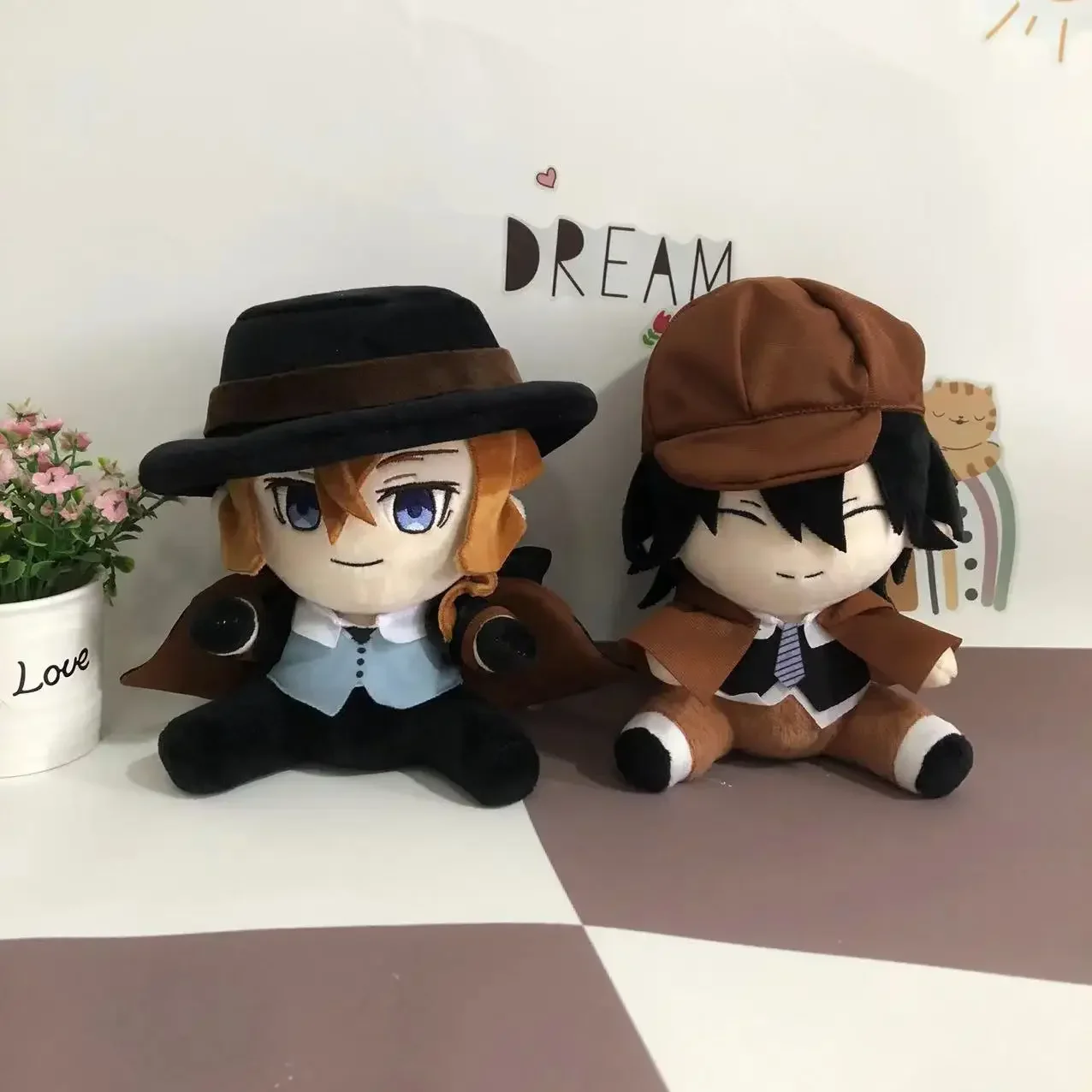 

20cm Hot Anime Cute Nakahara Chuya Edogawa Ranpo Sitting Posure Kawaii Soft Plush Fulling Doll Toys Birthday Festival Gifts