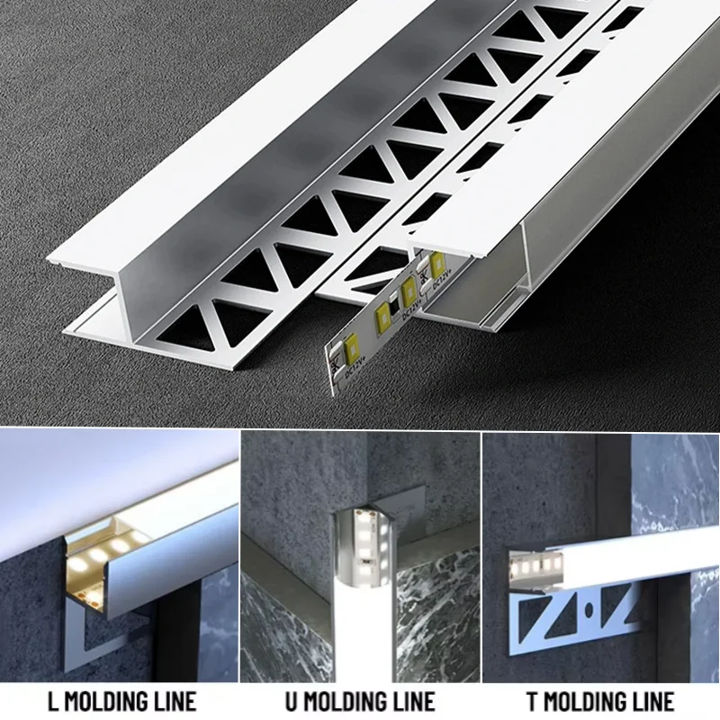 Embedded Ceiling Corner Aluminum Profile Pc Diffuser Channel Wall Edge Bathroom Tiles Home Decor Project Linear Hard Strip Light