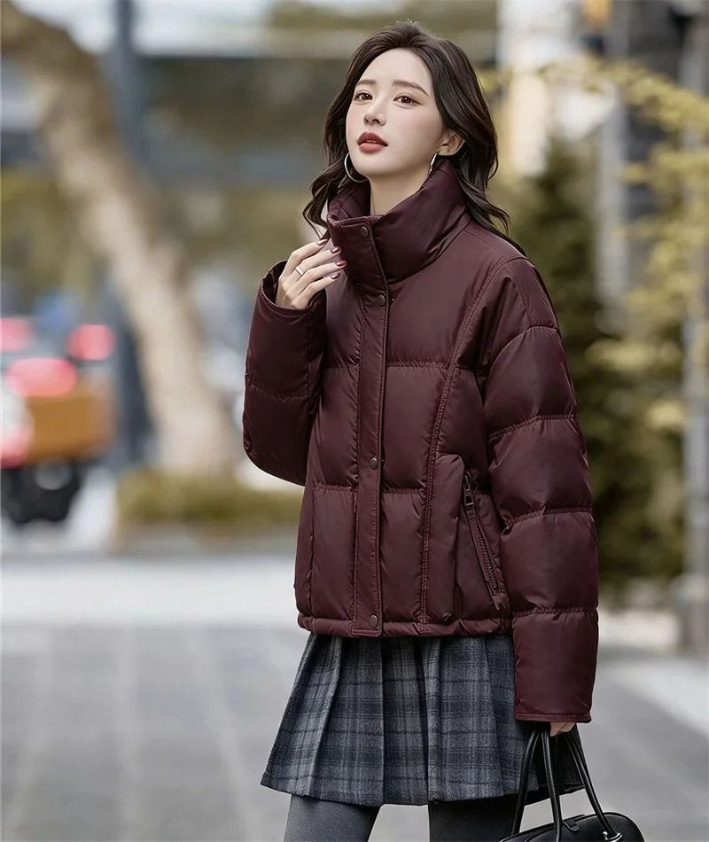 Grid Splicing Cotton Jacket for Women, Short Style, 2025 New Autumn and Winter, Short  Cotton Jacket, Top, Women's Bread  Jacket