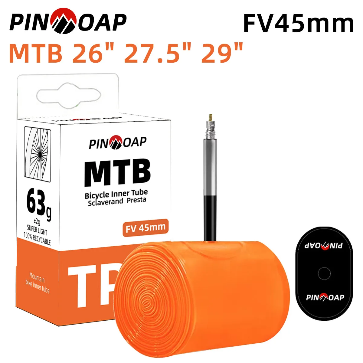 PINMOAP 45MM Mountain Bike Inner Tube Explosion-Proof Leakage TPU Inner Tube Durable Ultra Light Anti-Aging Bicycle Inner Tube