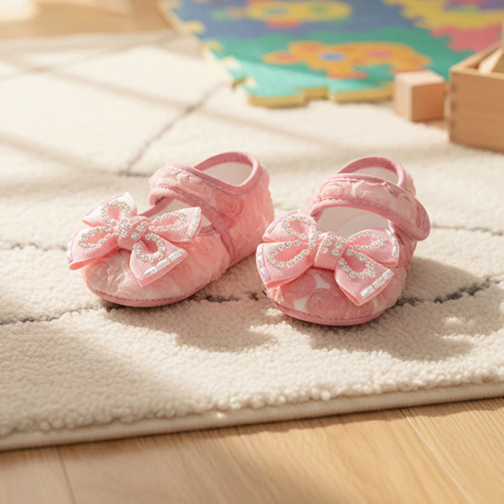 

Милые туфли для маленьких девочек на мягкой подошве с нескользящим дизайном и удобной застежкой на липучке для первых шагов - стильные туфли с кружевным бантом в стиле принцессы