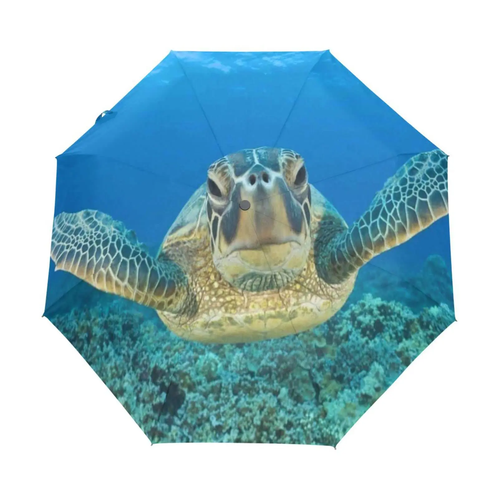 Ocean Sea Turtle Folding Rain Sun Umbrella Sea Creatures Travel Umbrellas Compact Lightweight Windproof for Teens Adults Kids