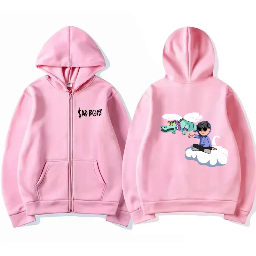 Junior H Sad Boyz Grappige Graphics Zwarte Hoodie Jas Met Rits Unisex Casual Oversized Sweatshirt Heren Dames Fleece Jas Met Rits