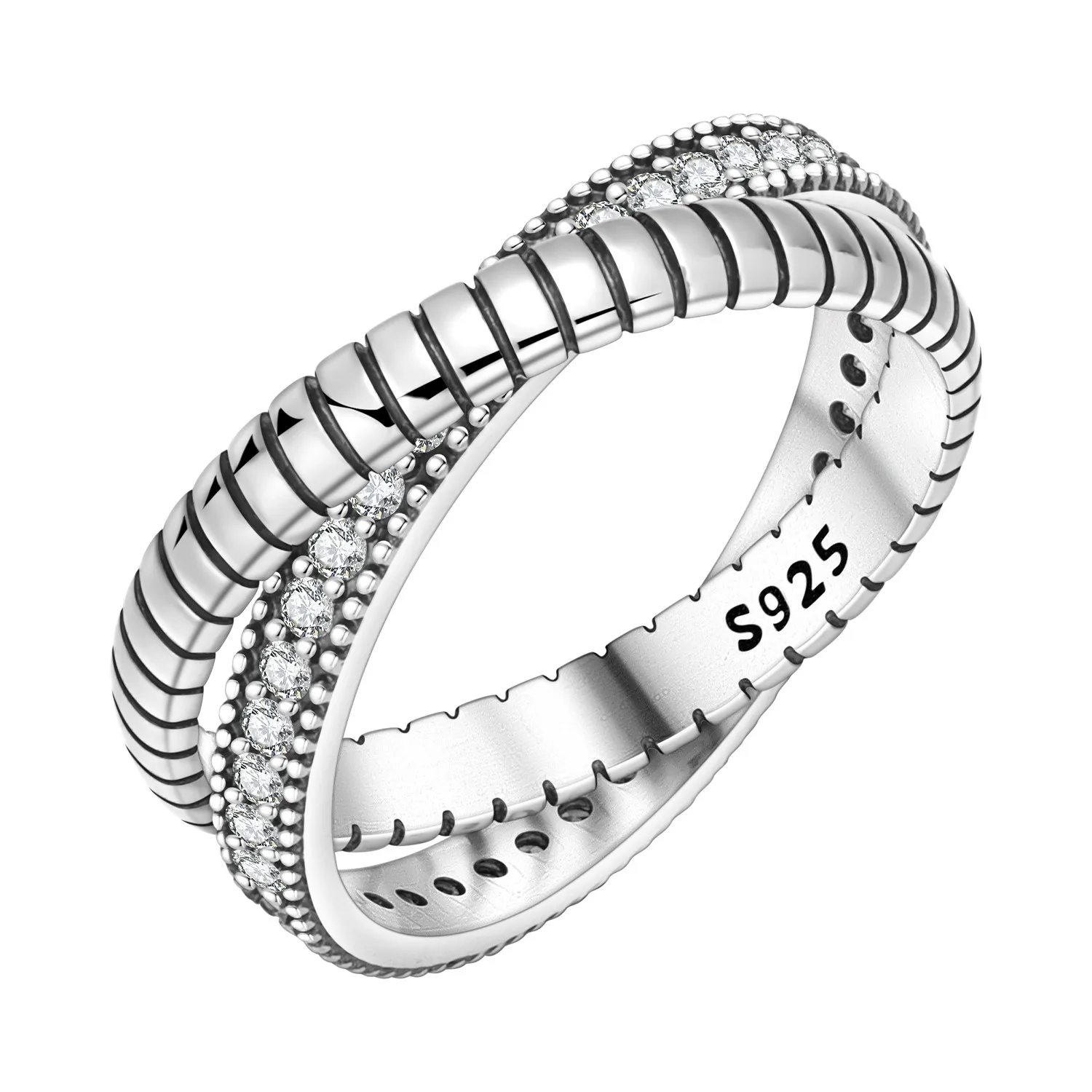 Orstarry S925 Sterling Silver Double Layered Cross Closed Ring For Women Finger Ring Personality Jewelry Party Trendy Gifts