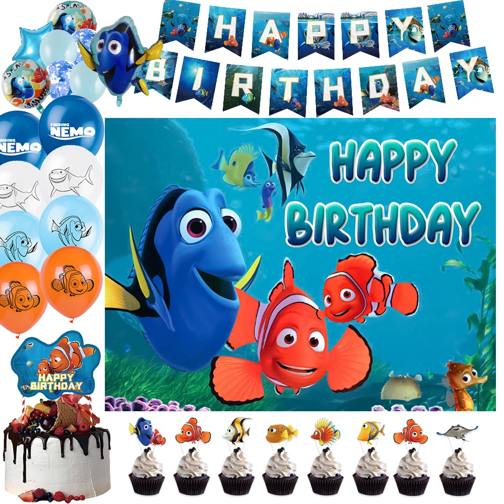 Finding Nemo Clfully Fish Thème Dory Fournitures de décoration de fête d'anniversaire, Décoration de gâteau, Bannière, Fond de ballon, Cadeau de fête préChristophe