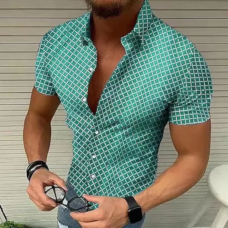 

Summer casual Fashion classic plaid short-sleeved shirt Men's short-sleeved Top Shopping slim short-sleeved T