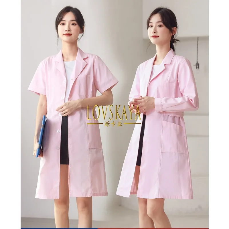 

White coat summer short sleeved winter attire medical beauty doctor work uniform nurse uniform long sleeved women pink