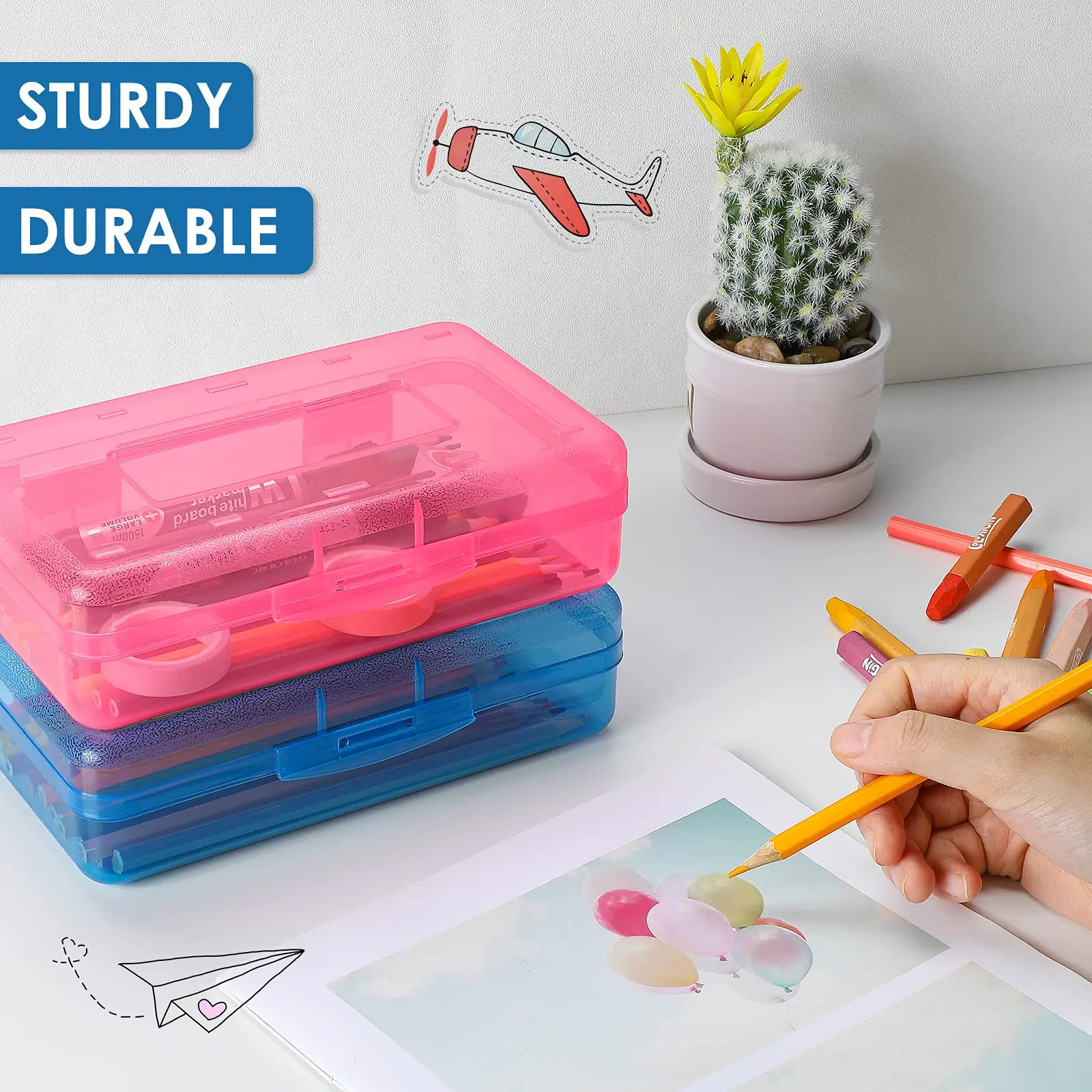 Color Transparent Pencil Box Large Hard Plastic Pencil Organizer Crayon Pen Box Sketch Painting Brush Storage Organizer Box