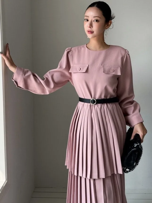 تنورة كورية Sle حلوة كلاسيكية مستديرة Ne Tiers تنورة Dr للسيدات ذات ملمس راقي طويل تنورة كعكة Dr Ci مناسبة للتنقل #1