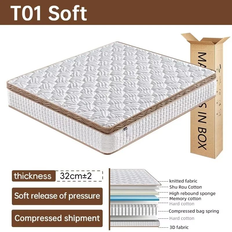 Factory Supply Compression Mattress Boxed Roll Package Spring Mattress Queen-sized Compressed Mattress