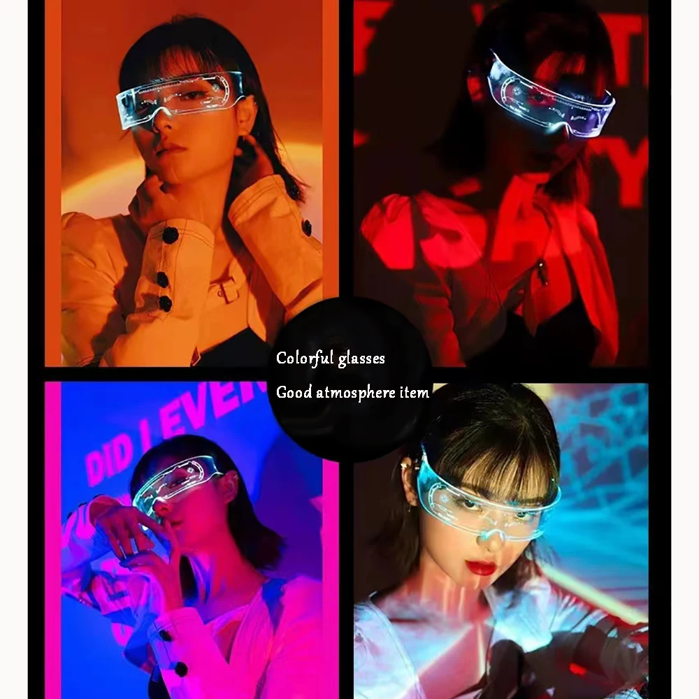 1 szt. Świecące diody LED okulary przeciwsłoneczne Vintage Punk gogle mężczyźni kobiety Fashion Party świąteczne kolorowe świecące odcienie okularów UV400 — zdjęcie 3