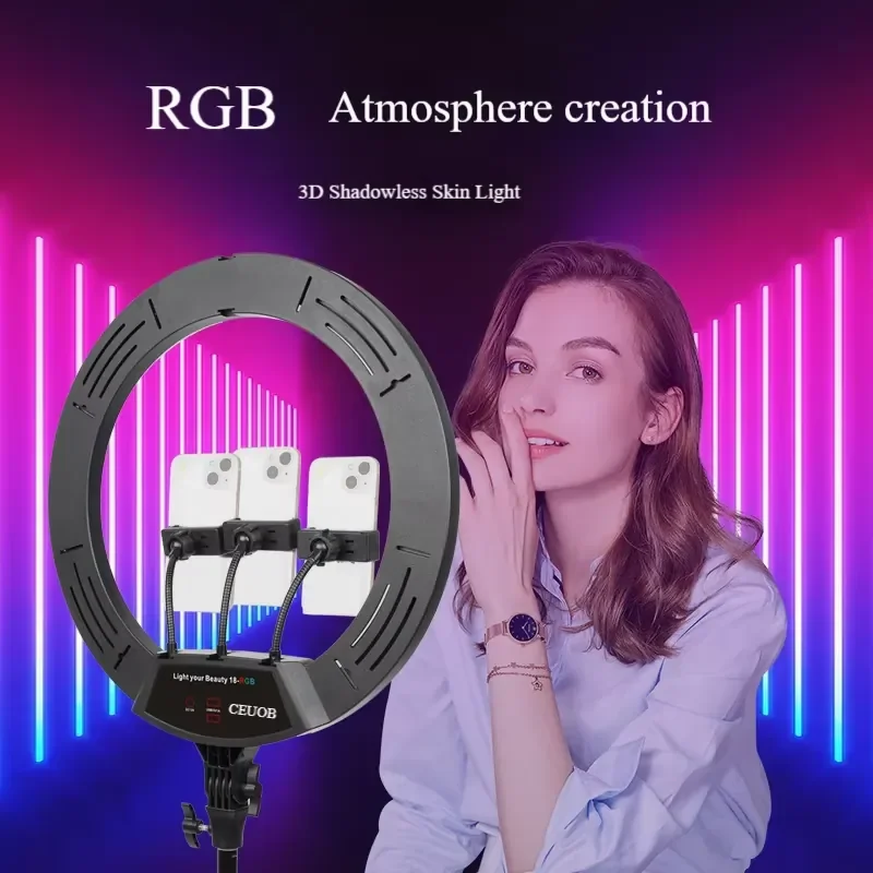 Portable 18 Selfie Fill Light Emitting Diode Ring Light Soft Video Makeup Strap Remote Control 2700k-7000k Photography