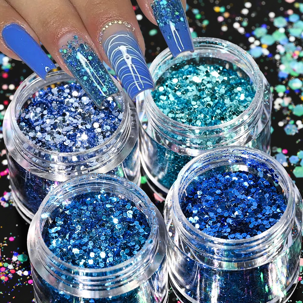 3/4/5 stuks gemengde laser zeshoek glitter nagelpoeder holografische dikke zeshoek pailletten gradiënt pigment stof set nagelaccessoires *