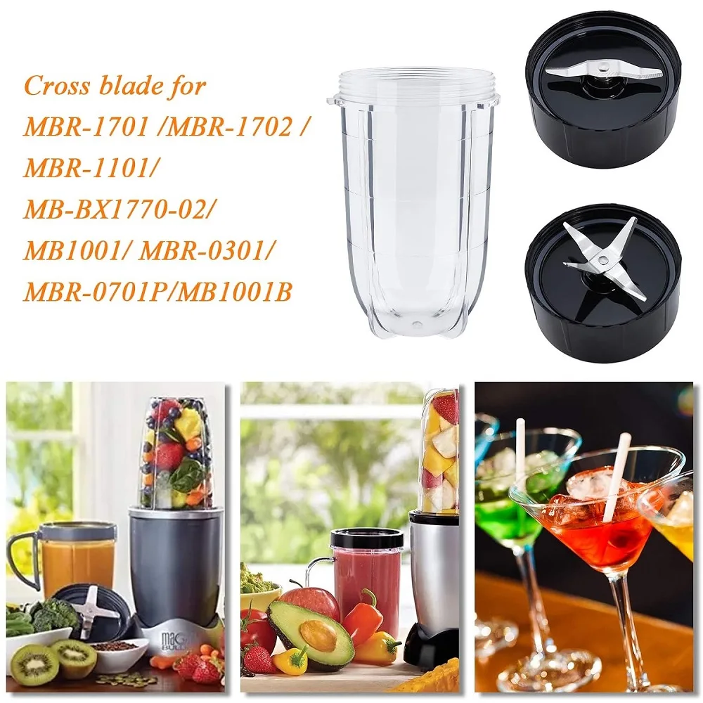 2 Pack 16OZ Tall Cups with Cross and Flat Blade Combo,Compatible with Original Magic Bullet Blender Juicer 250W MB-1001